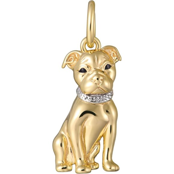 Sterling Gold Pitbull breed charm plated option cubic zirconia Necklace Jewelry - Picture 1 of 2